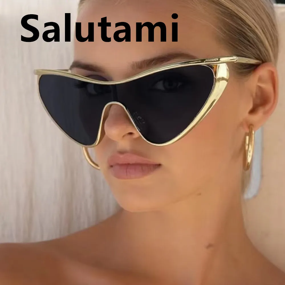 

vintage one piece cat eye Y2K sunglasses for women new fashion brand alloy steampunk sun glasses men trendy driving eyewear