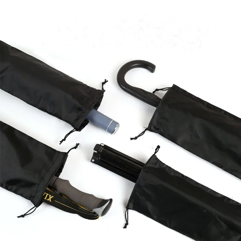 10pcs/Lot Black Nylon Umbrella Waterproof And Quick Drying Storage Bag Mountaineering Cane Travel Drawstring Pouches