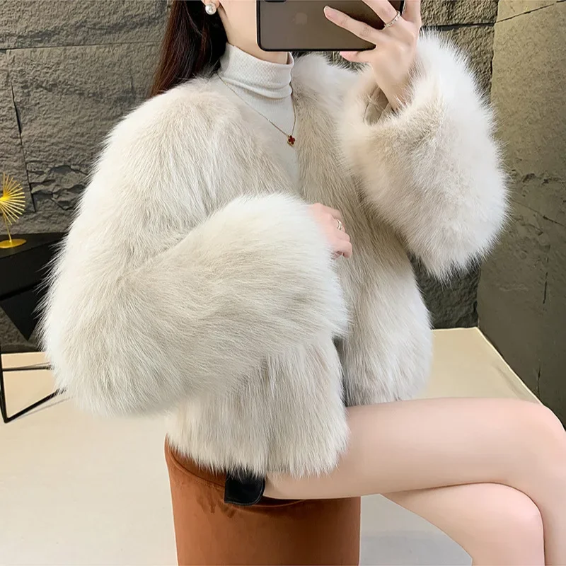 Streetwear Autumn Winter Women's Coats Faux Fur Thick Warm Versatile Comfortable Warm 2024 Short V-neck Women's Clothing