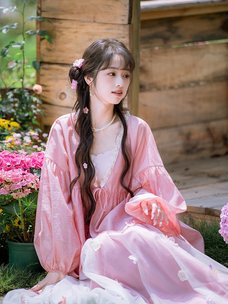 

Комплект из юбки и топа Nanfeng Valley Peach Mountain Fog: свободная кружевная накидка с длинными рукавами и защитой от солнца для девочек