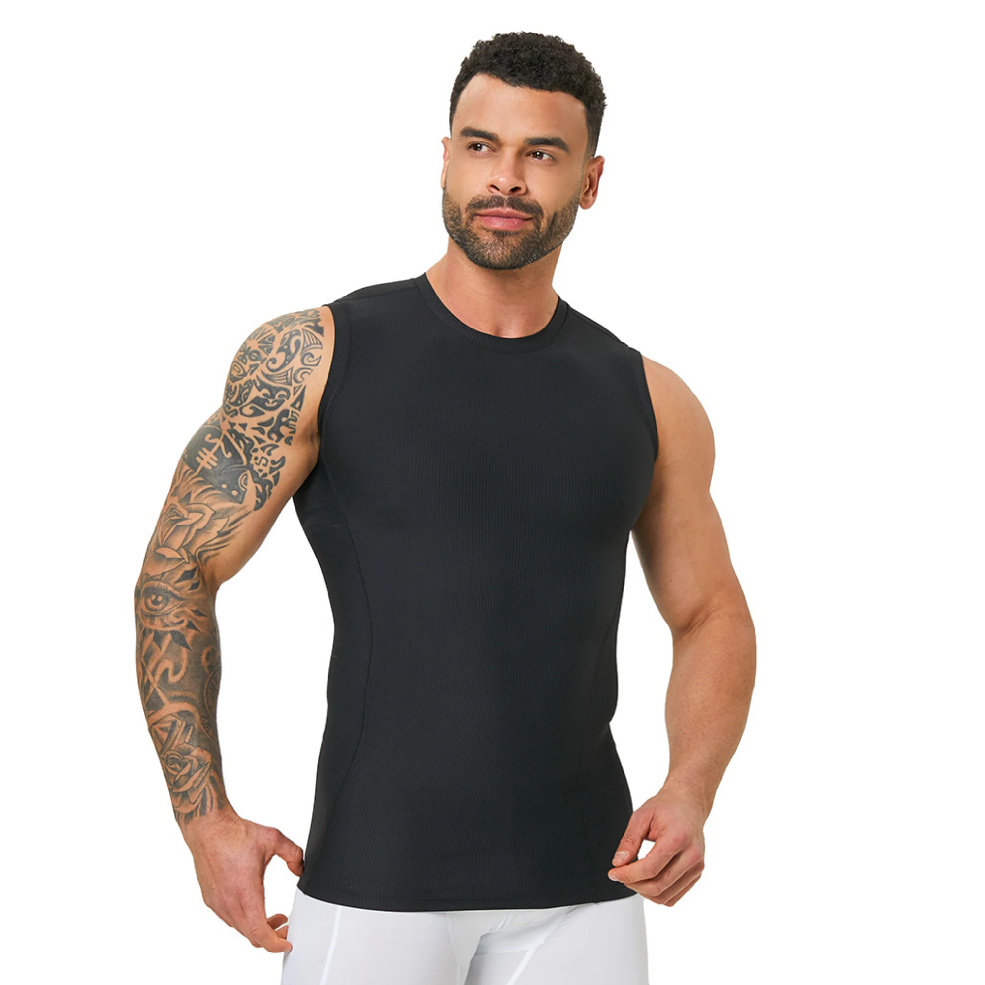 Men's Slim Fit Body Shaping Vest Ribbed Quick Dry Compression Tank Top Breathable Gym Casual Base Layer