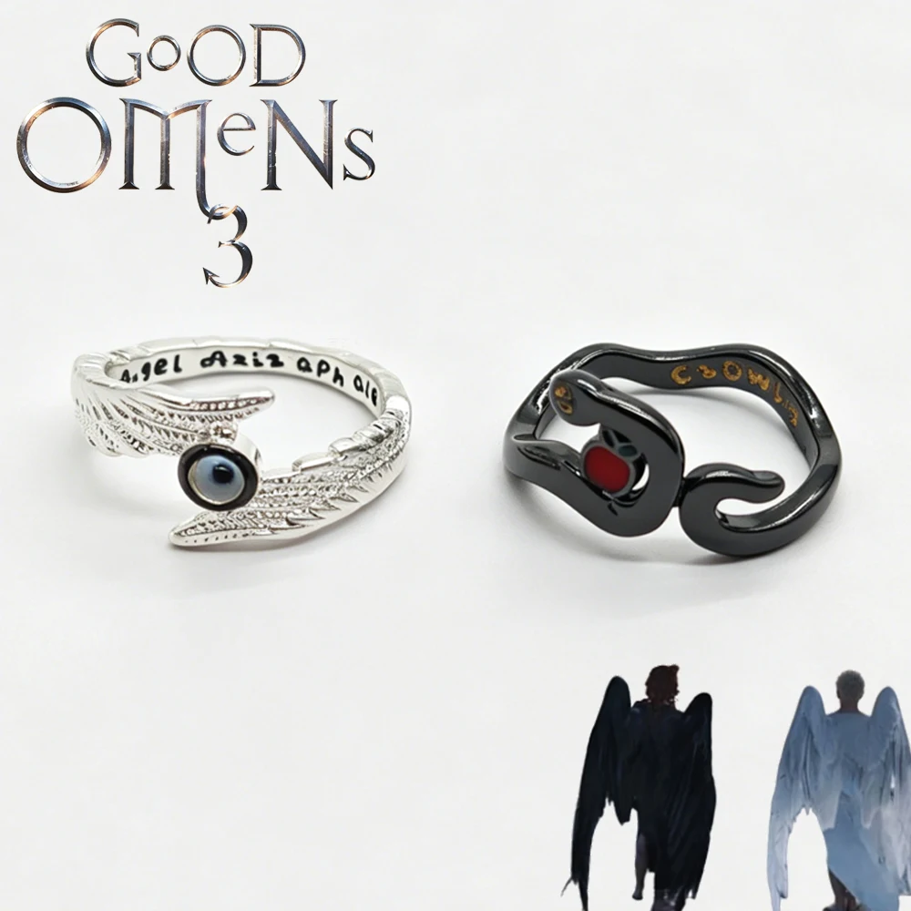 TV Series Good Omens 3 Aziraphale Crowley Cosplay Couple Rings Copper Ring Angel's Eye Demon Snake Finger Ring Jewelry Accessory