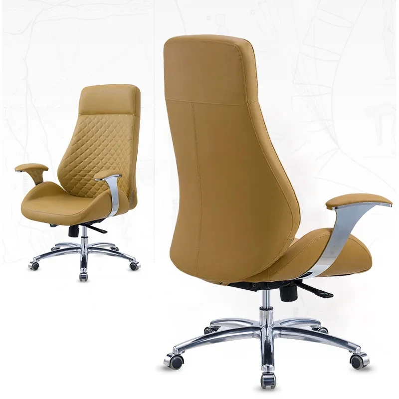 Executive Chair Comfortable Long-Sitting Backrest Office Computer Chair Fashion Leather Seat