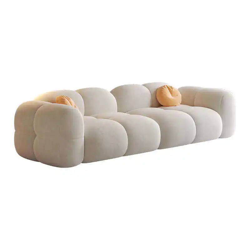 

Cream wind, fabric sofa, baby velvet, straight row double, three people, small apartment, rental room, apartment living room