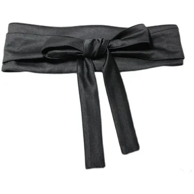 حزام عريض من الحرير مناسب تمامًا للنساء على الطراز الكوري، حزام خصر بلون سادة، حزام خصر بعقدة على شكل فيونكة