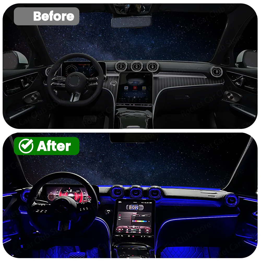 For Mercedes Benz W206 X254 C Class Car Soft Strip Light Strip 64 Color Ambient Light Instrument Panel Multi-Color Light Strip