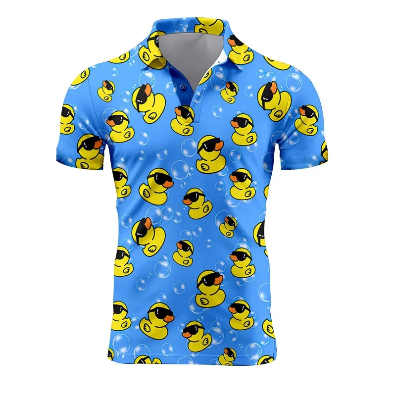 Hawaiian 3D Cute Animal Rubber Duck Printing Polo Shirt For Men Funny Duck Graphic Polo Shirts Kid Fashion Streetwear Polos Tops