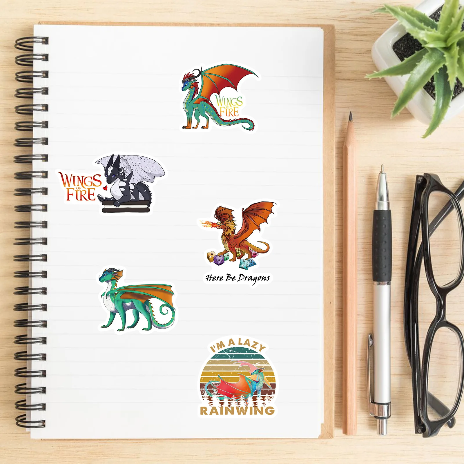 50Pcs Wings of Fire Stickers for Teen Laptop,Cool Cartoon Aesthetic Vinyl Stickers Dragons Waterproof Decals for Water Bottle