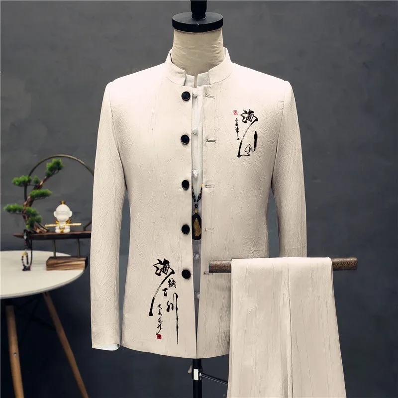 O504Autumn groom wedding men's ethnic style stand collar Chinese style suit