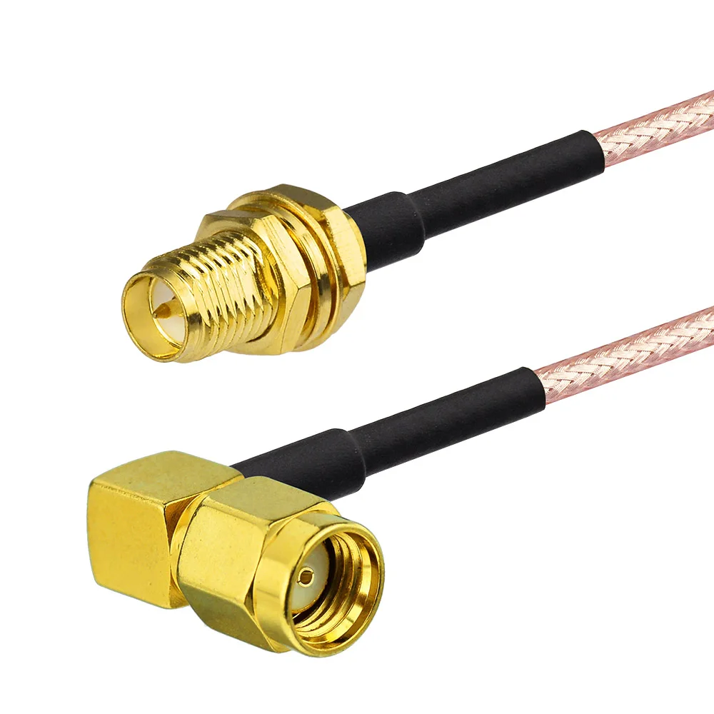 Superbat RP-SMA Female Bulkhead Straight to Male Right Angle RG316 Antenna Extension Cable for WiFi Router Security IP Camera