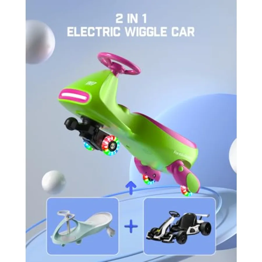 Pro Electric Wiggle Car, Rechargeable Battery, CyberWiggle, 2 in 1 Swing Car, 2 Speeds Max 4 Mph, Anti-Rollover, Flashing Wheels