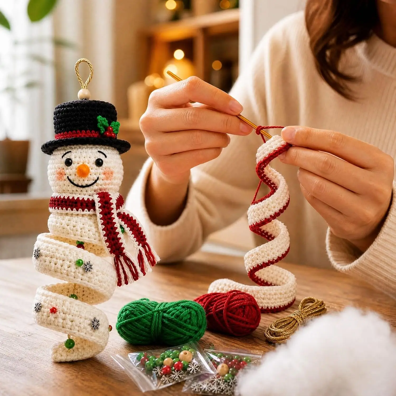 Crochet Christmas Tree Spiral Ornament DIY Kit Christmas Tree Crochet Craft Kit for Window Porch Wall Cabinet Display