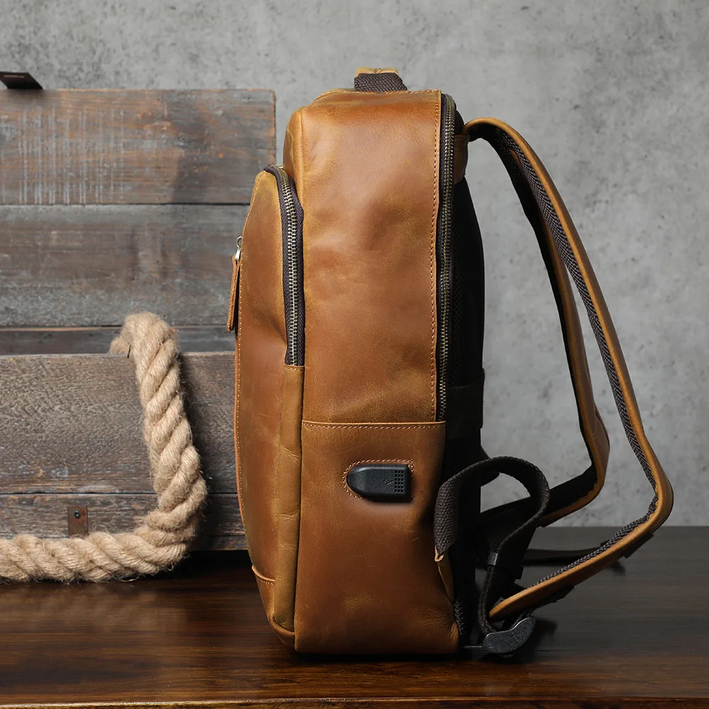 S.WORKER Vintage Echtleder-Rucksack Laptop-Tasche Crazy-Horse-Leder Schultasche Outdoor-Reise-Weekender-Schultertasche – Detail 15
