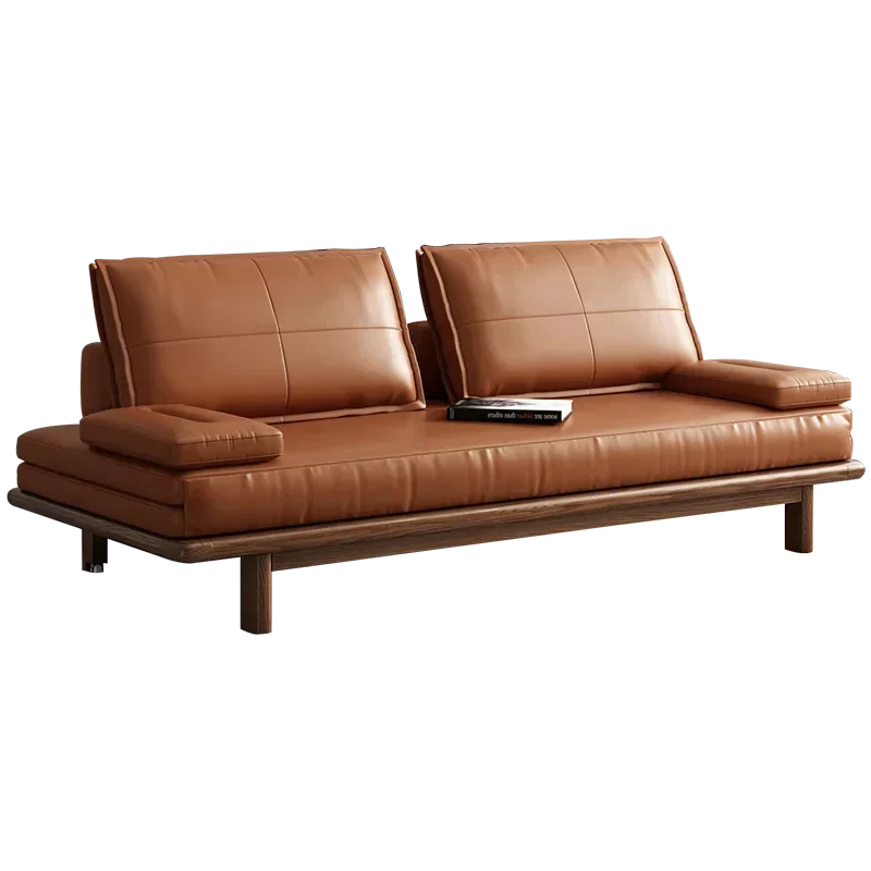 

~Ma's Royal Court Small Apartment Foldable Nordic Solid Wood Sofa Bed Living Room Leather Dual-Use Double-Seat Sofa
