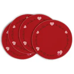 Vintage Heart Valentines Day Round Placemats Set of 4, 14 Inch Seasonal Holiday Round Table Mats for Party Kitchen Dining Decor