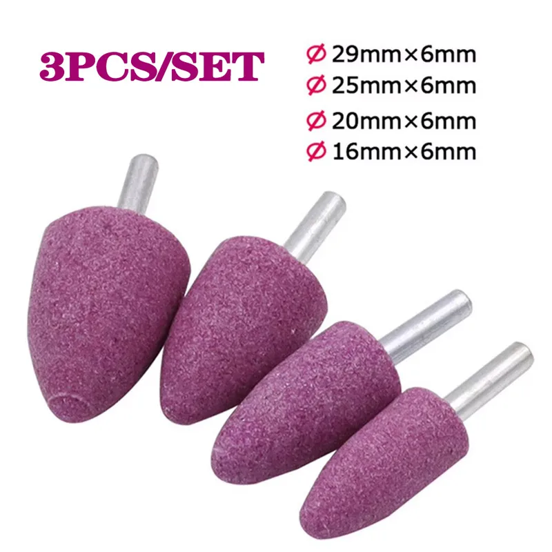 3pcs 6mm Shank Red Corundum Conical Grinding Head For Polishing And Rust Removal Mini Brush For Dremel Dril