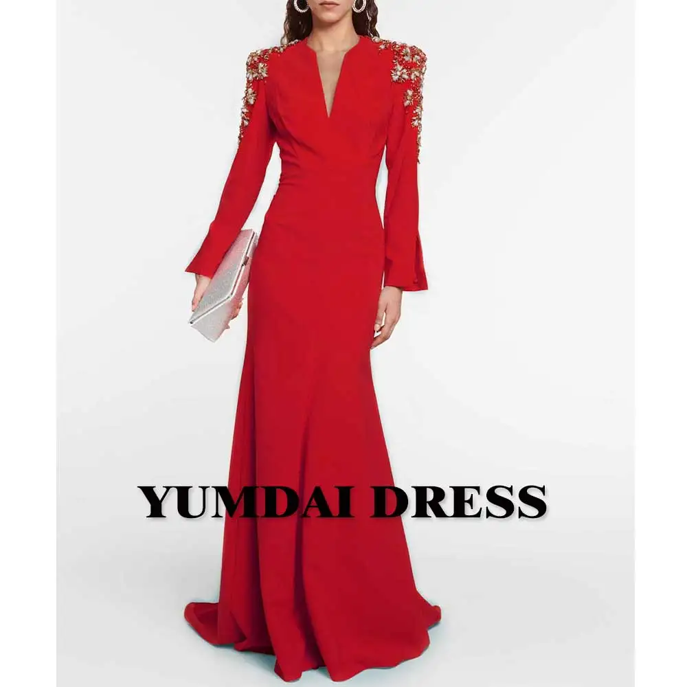 YUMDAI Red Rhinestone 2023 Luxury women\'s Party Dress High-end Formal Stage Performance abito da sera Haute Couture abito lungo