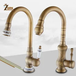 ZGRK Kitchen Faucets Deck Mounted Vessel Sink Mixer Tap 360 Degree Crane Antique Brass Kitchen Faucet Rotation Spray Mixer Tap