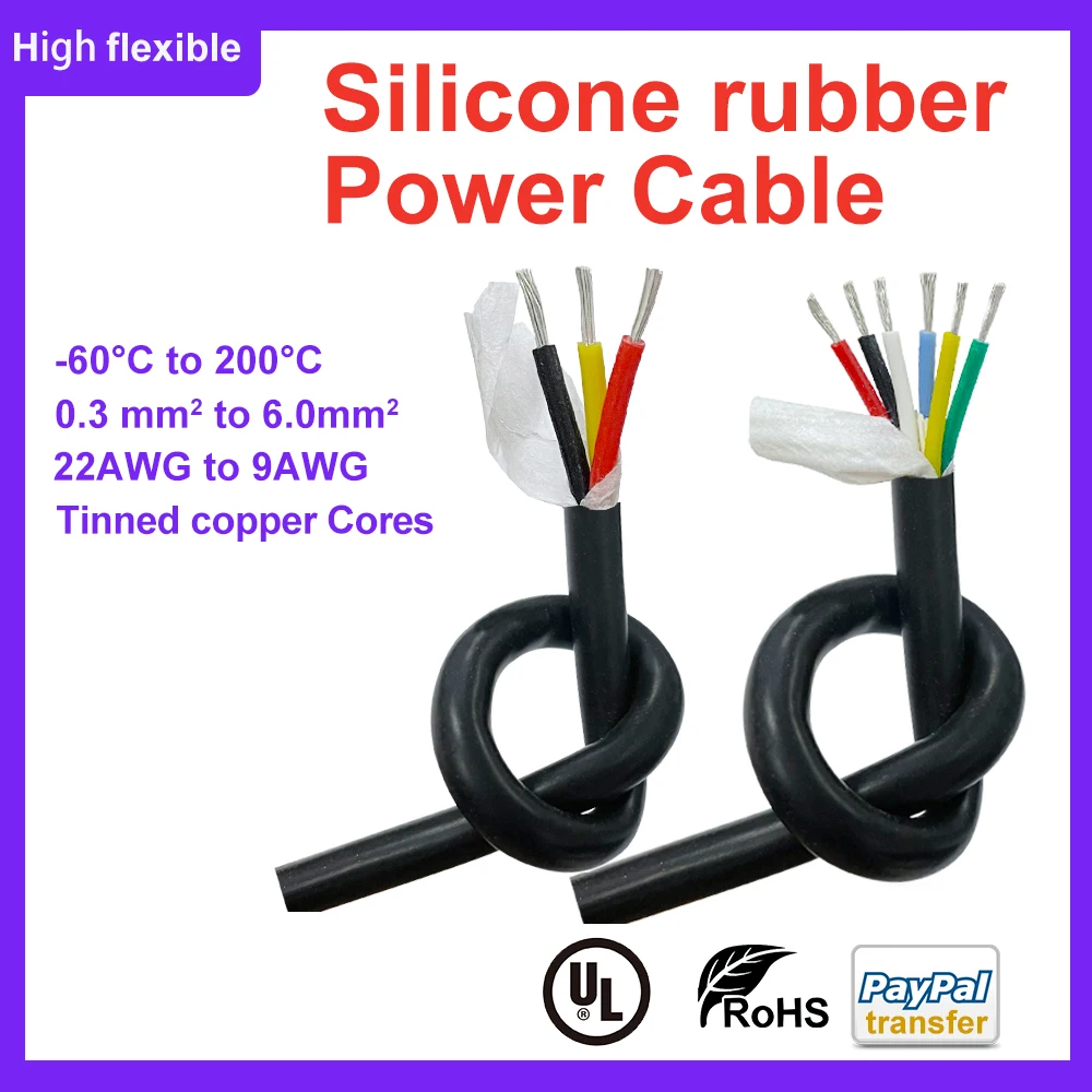 

High Flexible Silicone Rubber Power Cable 2/3/4/5/6/7/8 Cores Chemical Resistant Extreme Temperature Medical Sterilization Wire