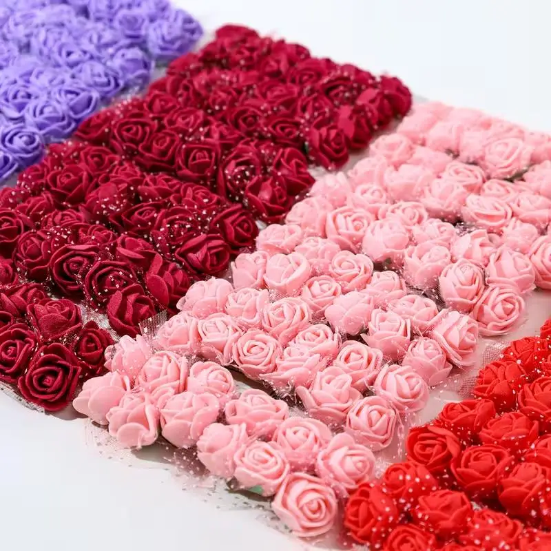 144 Stück 2cm Mini Künstliche Schaumrosenköpfe Bouquet Hochzeit Heimdekoration Scrapbooking DIY Kranz Geschenk Teddybär Blumen