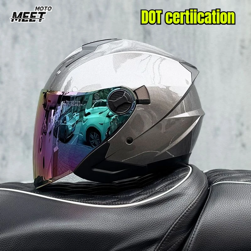 

DOT Motorcycle Helmet Men's Women's Double Mirror Four Seasons Universal Winter Riding E-bike Half Helmet Capacetes De Moto