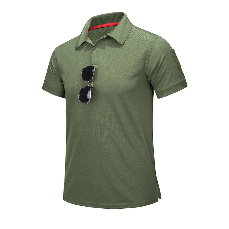 Men's Functional Quick Dry Mesh Polo Shirt, Loose Fit Tactical Top With Sleeve Hook-And-Loop Patch For Hiking, Camping & Daily W