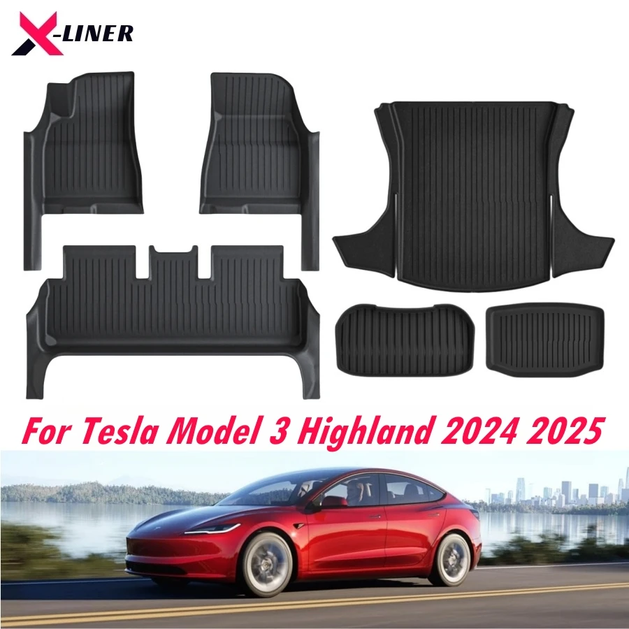 Dywaniki podłogowe z osłoną progów drzwi, pełne pokrycie, z przednią i tylną osłoną bagażnika do Tesla Model 3 Highland 2026 2025