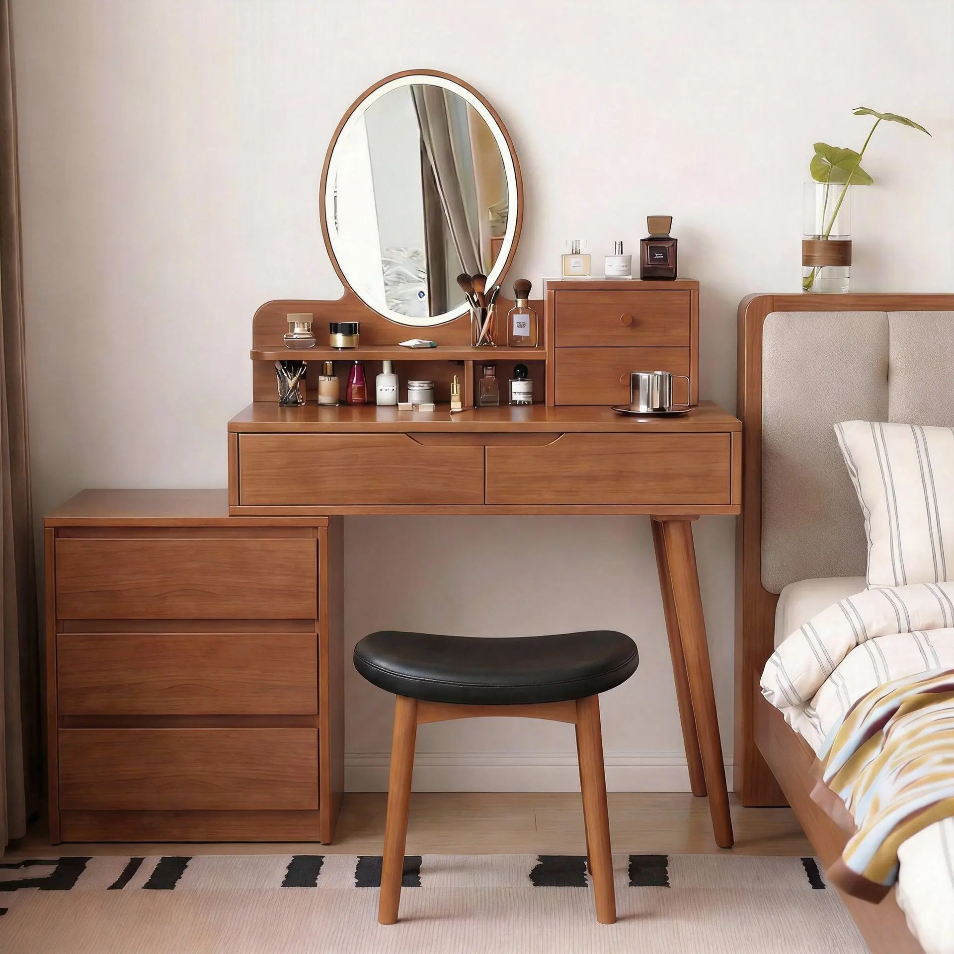 Dresser Bedroom Lighting Makeup Mirror Corner Storage Cabinet Integrated Makeup Table Bedside Table
