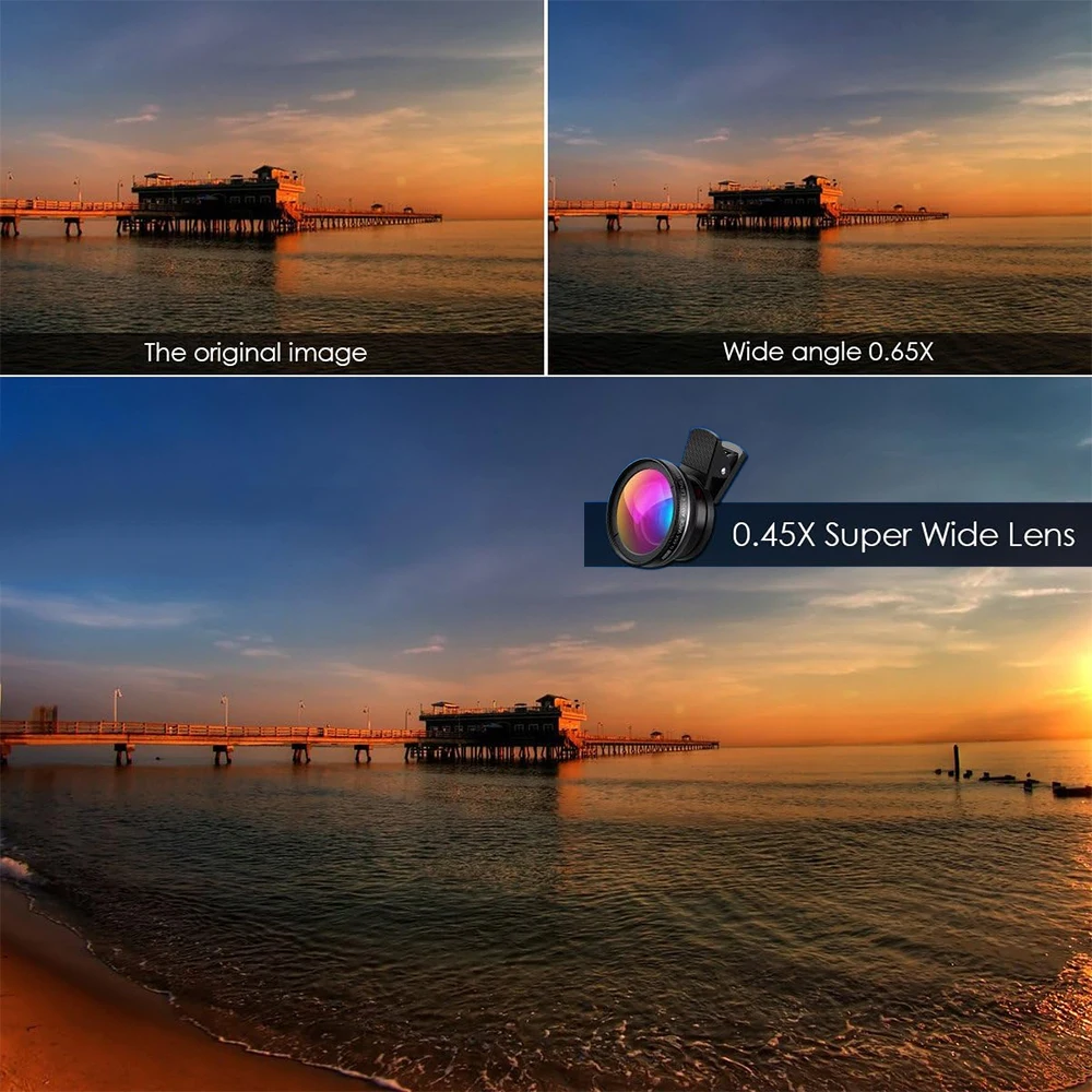 Universal 2 em 1 clipe de lente 37mm lente do telefone móvel profissional 0.45x 49uv super grande angular + macro hd lente para iphone android