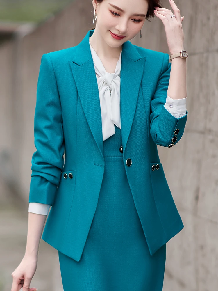 Blue Black Green Purple Ladies Blazer Women Female Single Button Full Sleeve Business Work Wear Formal Jacket For Autumn Winter