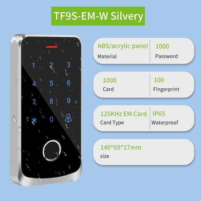 Access Control System IP67 Waterproof RFID EM Door Lock Opener Keypad Backlight Touch Screen Wiegand 26 34 Card Reader 6 Access Control System IP67 Waterproof RFID EM Door Lock Opener Keypad Backlight Touch Screen Wiegand 26 34 Card Reader 6