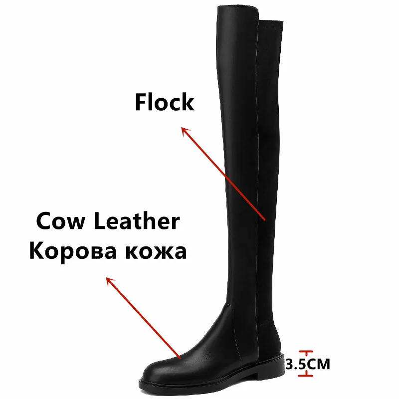 FEDONAS Fashion Concise Women Over The Knee High Boots Low Heels Party Casual Genuine Leather Splicing Slim Long Shoes Woman