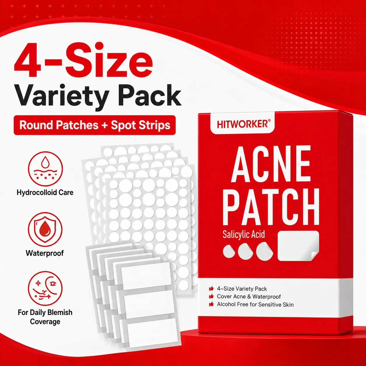 Hydrocolloid Acne Patches, 510 pieces, 4 sizes – High-quality invisible acne patches/concealer. Cleanses pores view 6