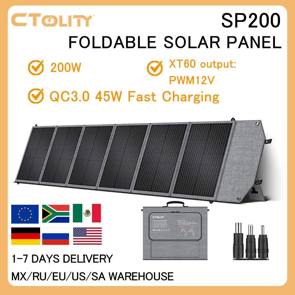 CTOLITY SP200 200W 20,5V Tragbares Solarpanel PET+600D Material Geeignet für Outdoor-Solarstromgeräte-Sets