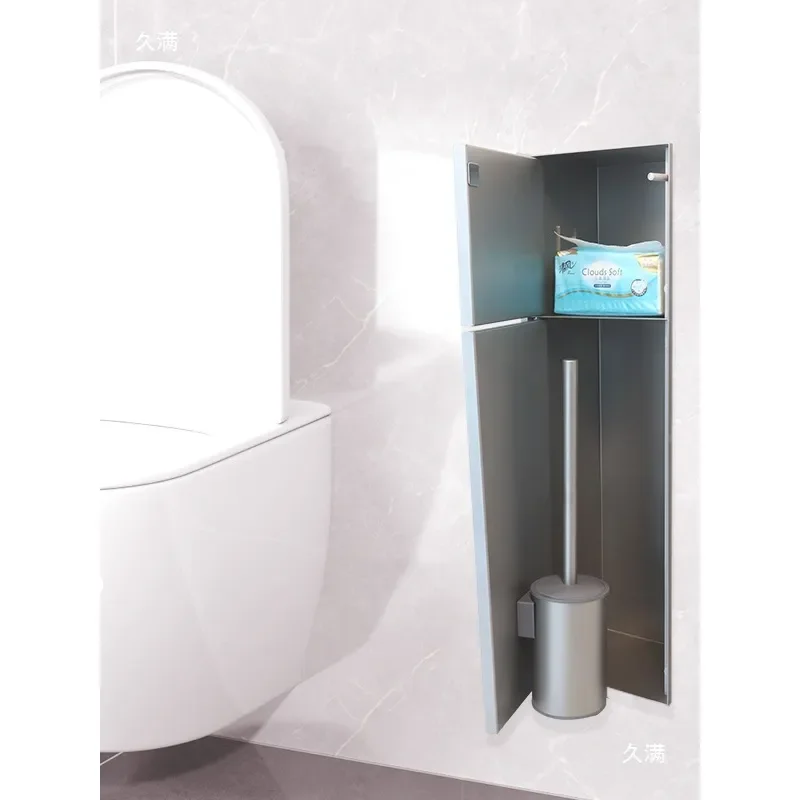 Recessed 304 Stainless Steel Toilet Brush Holder with Tissue Box Wall Mounted Bathroom Storage Niche for Tile Surface