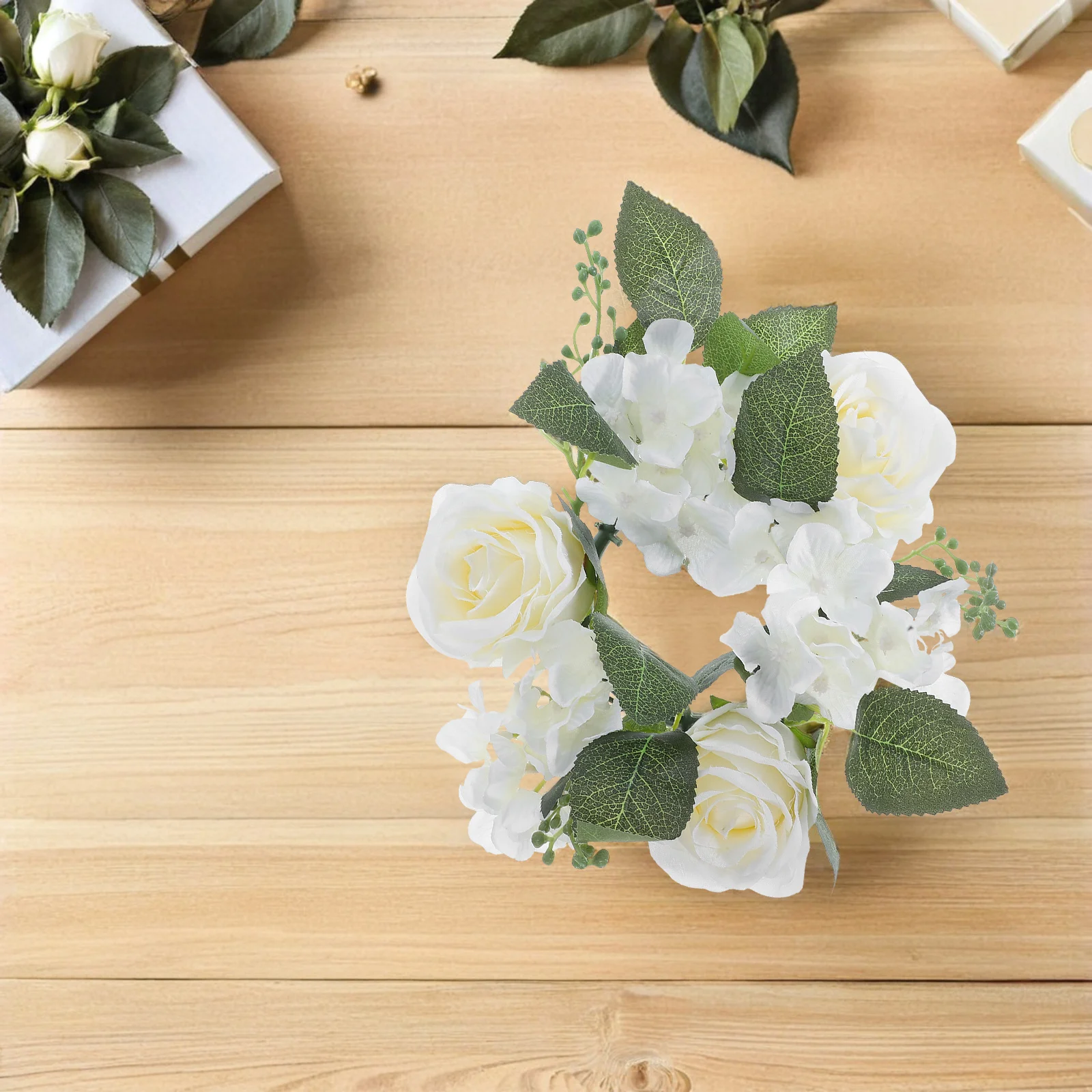 4 قطعة 3.94 ''الأبيض بوكيه ورد صناعي جارلاند خواتم ل عمود الشموع حفل زفاف ديكور للطاولات المنزل الجمالية الأزهار