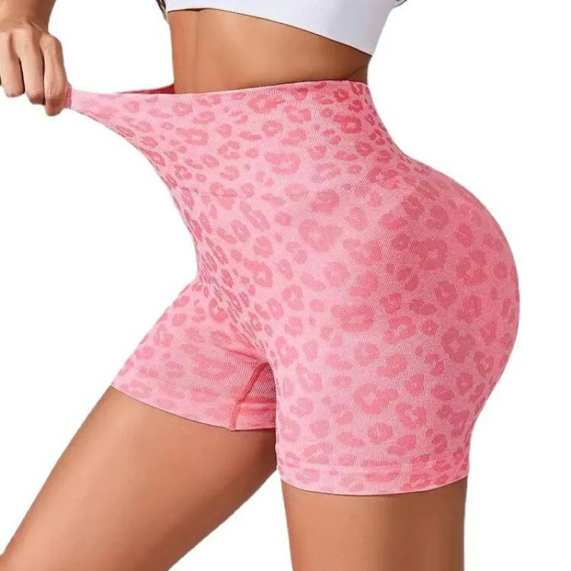 Leopard Print Shorts Women Slim Seamless Leggings High Waist Hip Liftting Knit Gym Running High Elastic Fashion Yoga Shorts