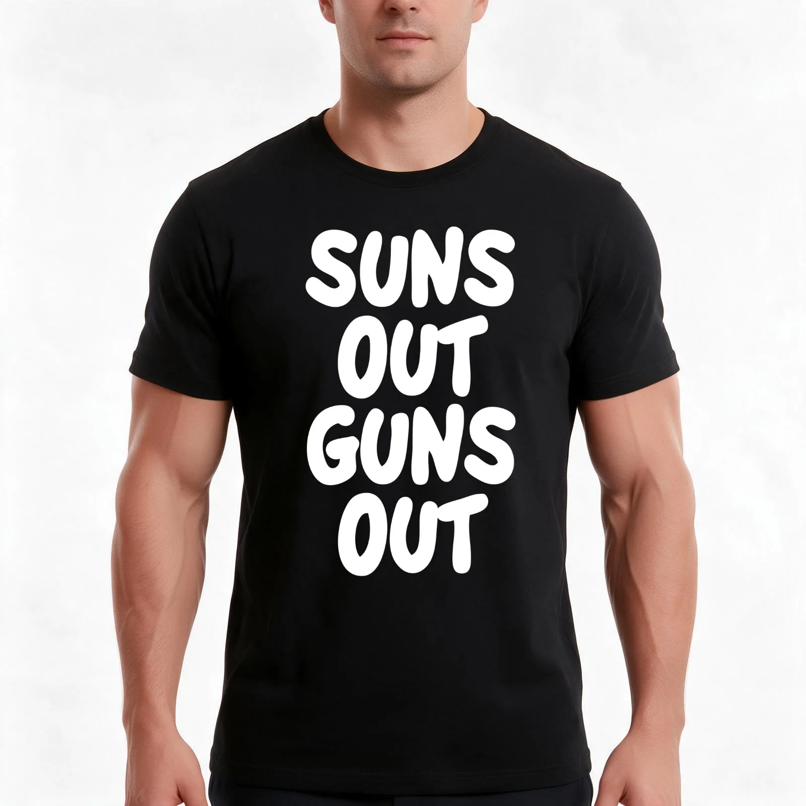 Suns Out Guns Out T-Shirt, Summer Casual Cotton Tee, Oversized Streetwear Tops, Vintage Graphic Print, Loose Fit Short Sleeve