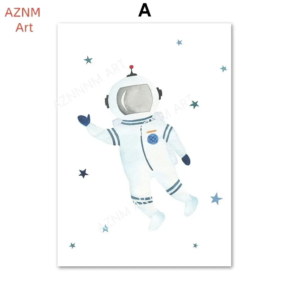 Custom Name Astronaut Space Station Planets Rocket Earth Saturn Wall Art Canvas Home Pictures Nursery Posters Prints Room Decor