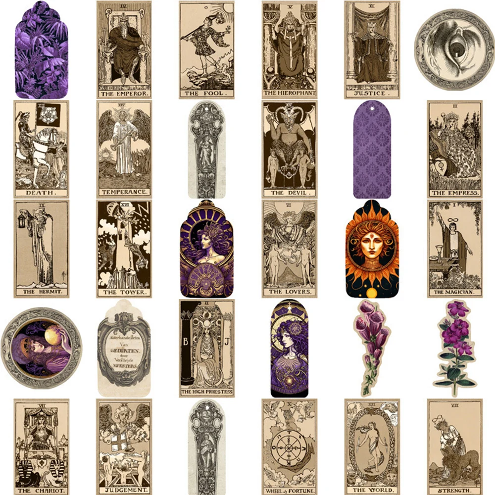 10/38pcs Vintage Magic Witch Tarot Stickers Aesthetic Gothic Decals Laptop Phone Suitcase Car Bike Planner Waterproof Sticker