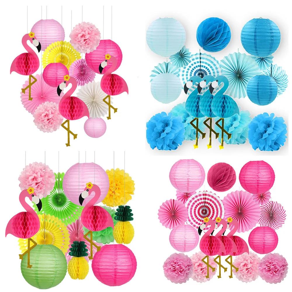 Summer LUAU Hawaii Beach Party Decoration Pineapple Flamingo Honeycomb Ball Paper Lantern Paper Fan Paper Flower Aloha Party