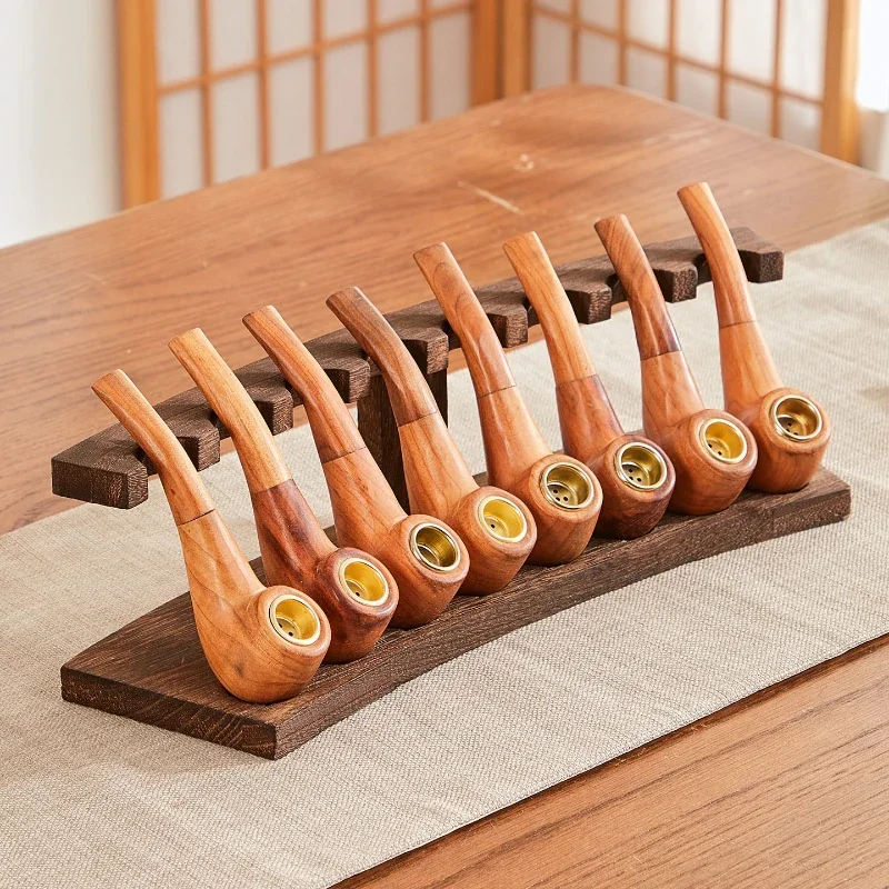 Minimalist Solid Wood Tobacco Pipe Rack Multi-slot Stable Pipe Holder Desktop Smoking Display Stand Smoking Tool Storage Shelf