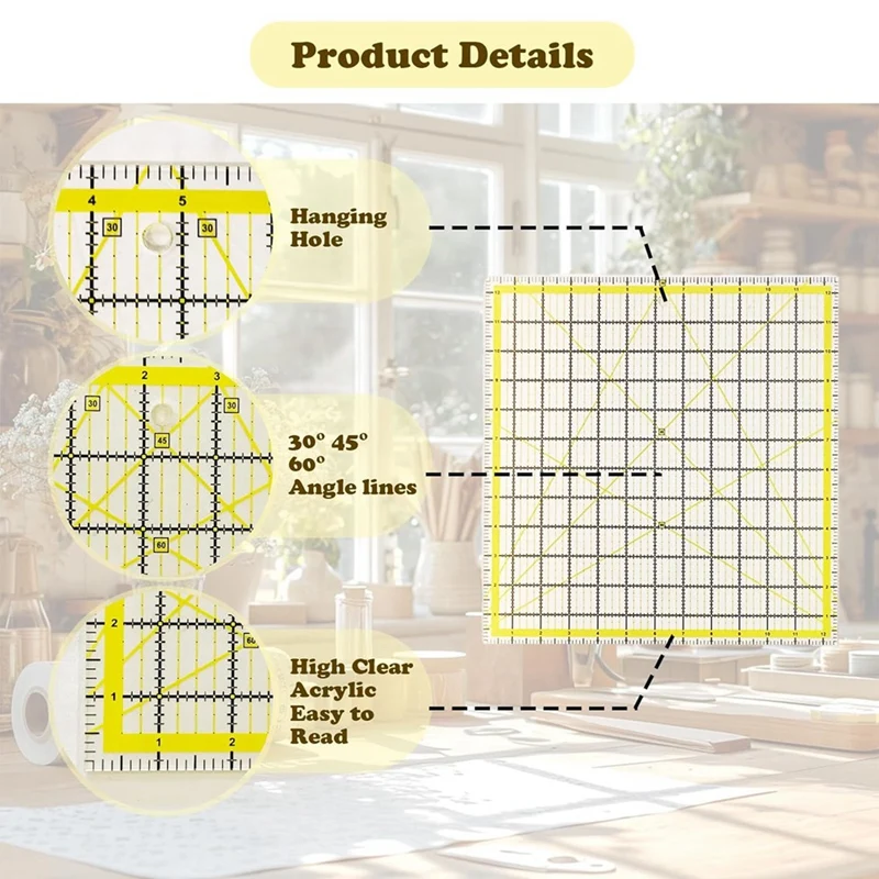 Colección quilters: 5 reglas cuadradas acrílicas, guías de corte transparentes y duraderas para tela y acolchado