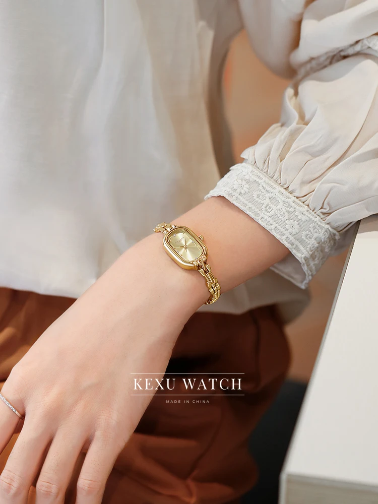여성용 SKHL 시계, 우아한 골드 팔찌 여성용 시계, 섬세한 타원형 페이스 여성용 시계 도매, 패션 쿼츠 손목시계