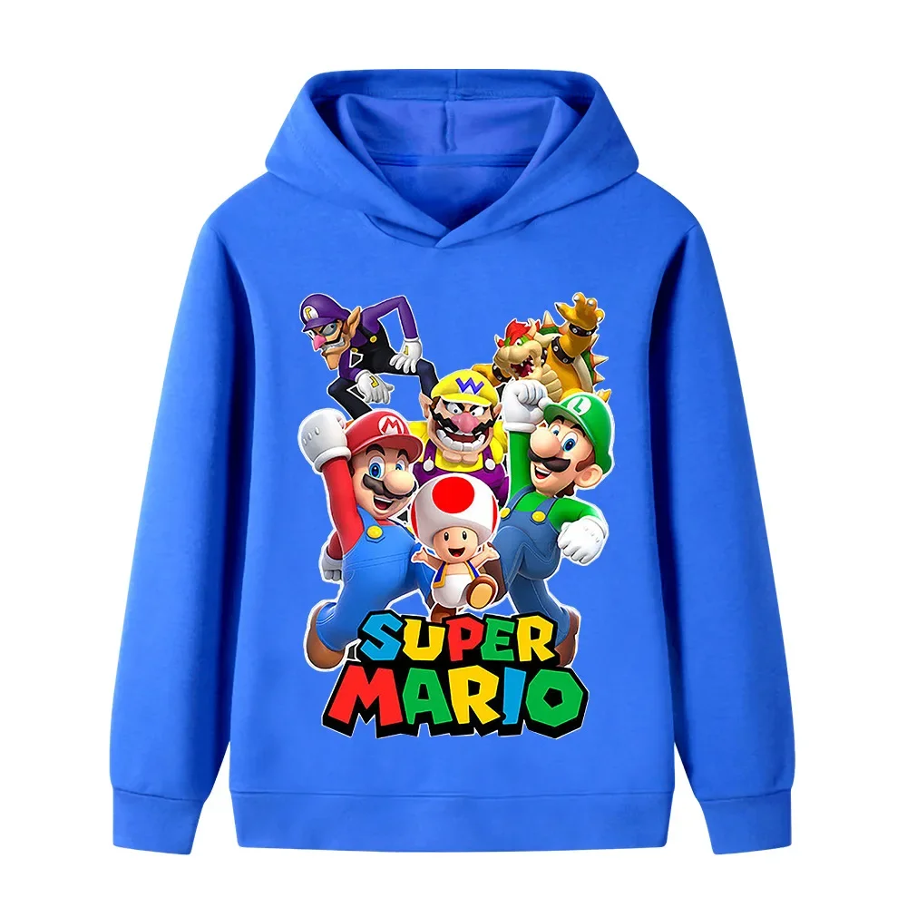 سترة بقلنسوة عصرية ومريحة مطبوعة برسوم كارتونية سوبر ماريو للأطفال للخريف والشتاء للأولاد والبنات في الهواء الطلق