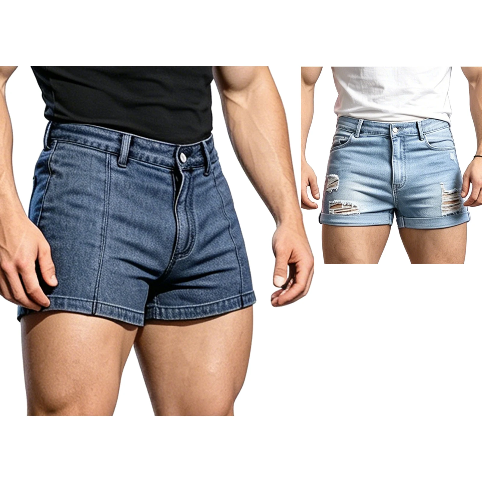 

Mens Jean Shorts with Belt Loops and Button Pockets Stretchy Skinny Trendy Casual Mid Waist Hot Pants for Rave Music Festival