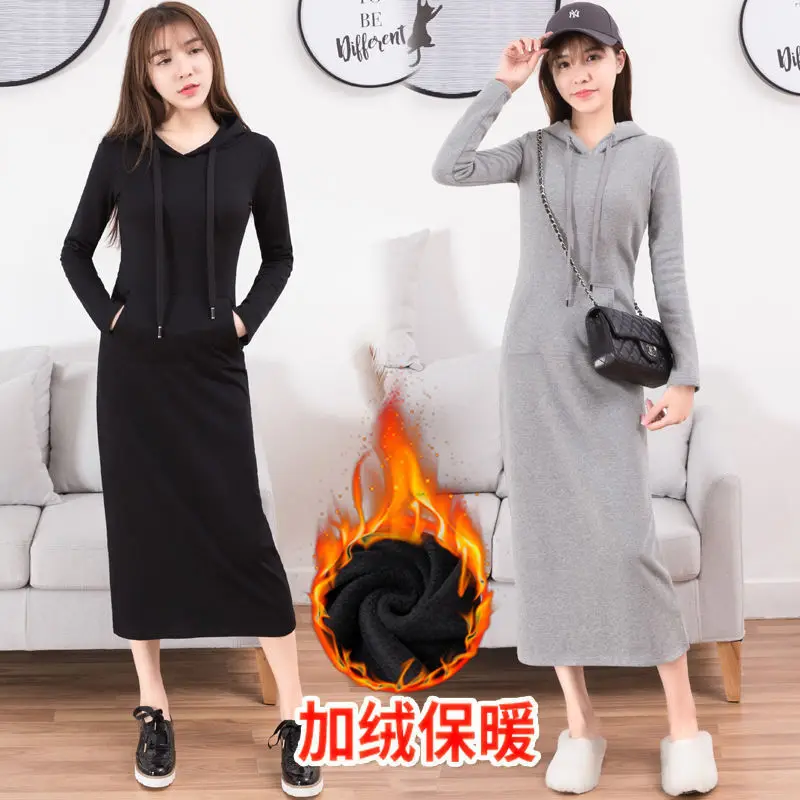 Haute qualité Dongdaemun mi-longueur robe robe pour femmes tenue ample dames robes à capuche femme haute qualité automne nouveau 2023