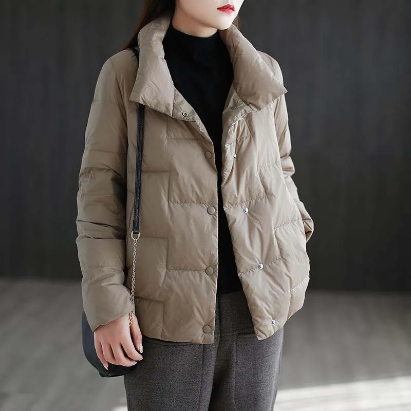 Veste bouffante à simple boutonnage pour femme, manteau en duvet, mode coréenne, monochromatique, décontracté, automne, hiver