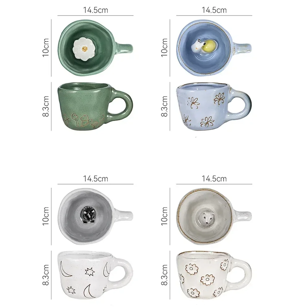 Cartoon 3D Animal Mugs Handmade Snail Cat Dog Daisy Cups Ceramic Kitchen Drinkware Cute Big Coffee Tea Mug Cup Fun Birthday Gift