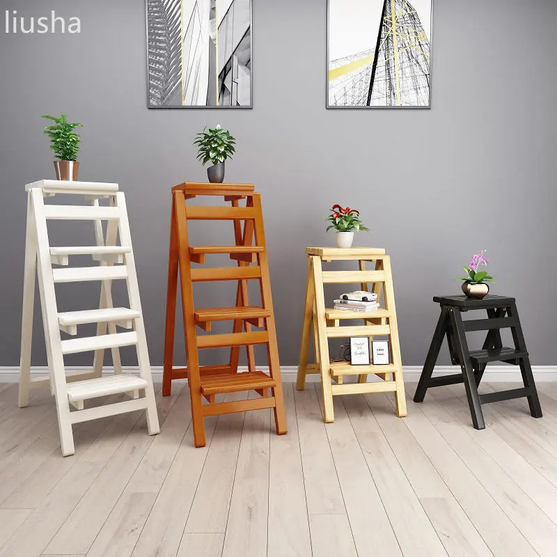 

Solid wood folding ladder home indoor stool folding stool home ladder foot stool ladder telescopic multifunctional ladder